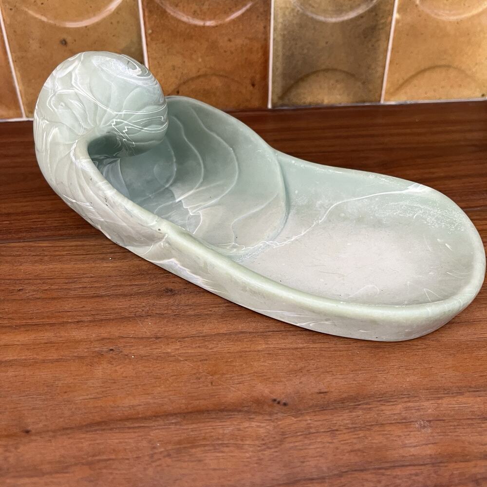 Vintage Dina Nautilus Shell Soapstone Dish Tray Light Green